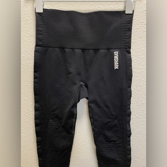 Gymshark Cropped Leggings High Rise Compression Stretch Active Yoga Black Small - Picture 3 of 9